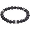 Kuzzoi Buddha Bracciale da uomo in pietra naturale elastico in perle lavica (8 mm), bracciale con perline in argento Sterling 925 ossidato