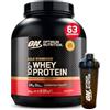 Optimum Nutrition Gold Standard 100% Whey Proteine in Polvere per Massa Muscolare gusto Cioccolato al Latte 2,02kg 63 Porzioni + SHAKER