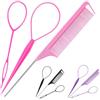 Yowlens 3 pettini per capelli, rosa, strumento per capelli a coda di topsy | Pettine antistatico per coda per capelli, accessorio per trecce francesi, per donne e uomini