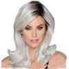 Weiara Parrucca Donne, Shi Big Wave Nero Argento Grigio Leggermente Ricci Capelli Ricci Di Media Lunghezza, Tinti Media Separazione Parrucca Capelli Fibra Chimica