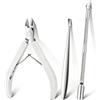 YIPFEN Kit Unghie 3 Pezzi con Taglia Cuticole, Spingi Cuticole Professionale e Lima in Acciaio Inossidabile