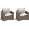 Keter Set 2 divanetti da esterno California adatti per arredare il giardino con cuscini inclusi, color cappuccino 83x68x71 cm