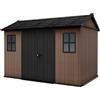 Keter Casetta da Giardino Newton 7511/1175, Effetto Legno Naturale, Porte e Finestre Orientabili, Marrone, 6,5 m², 230x350x246H cm