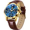 OLEVS Orologi in pelle da uomo, con quadrante grande, impermeabile, classico, casual, rotondo, con data, luminoso, facile da leggere, quadrante blu/nero/bianco