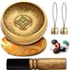 BORDEAG Campana Tibetana,Campane Tibetane Piccolo da Nepal 8 cm,Sono Provviste di un Bastoncino,Campane Tibetana a Mano Nella Con Pietra Yoga a 7 Colori 2 Campane,Campane Tibetane Originali Roducono Suono
