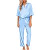 Ekouaer Pigiama da Donna in Raso Set Pigiama da Donna in Seta per La Notte Pigiami Due Pezzi da Donna Comodo e Traspirante,Azzurro Chiaro,S