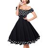 BOTCAM Rockabilly, abito da donna, anni '50, Audrey Hepburn, vintage, a maniche corte, con scollo a V, a pois, swing, vestito da cocktail, per matrimonio, elegante, lunghezza al ginocchio, linea A, vestito