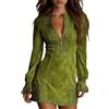 Generic Mini abito da donna in pelle scamosciata, con scollo a V, con cerniera, maniche lunghe, con bordo in pizzo, stile vintage, stile western, cow, Verde, M