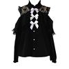 Cuteighteen Lolita Camicetta vittoriana a maniche lunghe da donna abbigliamento kawaii maglia pura pizzo fuori dalla spalla elegante top, nero, M