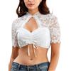 Monbessi Camicetta da donna con scollo traforato, in pizzo, a maniche corte, per Oktoberfest e bavarese, colore bianco, taglie S-XXL