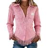 LinRim Cowgirl - Camicia da donna western con frange, in finta pelle scamosciata, stile vintage Western Boho Look Top 60 anni '70, hippie per carnevale e Halloween, festival a tema, Colore: rosa., M