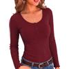 Crewhpo Maglia Donna Manica Lunga con Pizzo e Bottoni Slim Fit Casual | Tocco Morbido, Bordo in Pizzo, Bottoncini Frontali, Vestibilità Slim, Look Casual Chic per Ufficio Weekend e Caffè