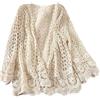 Wedhapy Cardigan estivo Cardigan estivo da donna in cotone bianco crema a maniche lunghe traforato all'uncinetto stile boho floreale primaverile traspirante in pizzo lavorato all'uncinetto kimono taglia media
