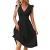 Generic Vestito Elegante Donna Estivo - Abito Donna Midi in Pizzo Sangallo Traforato, Scollo a V Vita Elasticizzata, Maniche Volant, vestibilità Comoda Taglie Forti Estivo Casual Elegante Chic