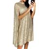 ZICUE Donne Mantello Manica Split Clubwear Vacanza Mini Abiti Sexy Alto Collo Scintillante Capo Abito Oro L