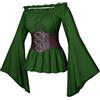 KBOPLEMQ Camicia da donna rinascimentale medievale con corsetto in vita, cintura pirata, costume per Halloween, senza spalline, vintage, boho, tunica, maniche a tromba, gotica, vittoriana