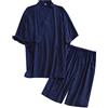 Generisch Kimono - Pigiama da uomo in stile giapponese, in cotone e canapa, in 2 pezzi, set di pigiama corto casual e pantaloncini comodi e morbidi da notte
