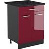 Vicco Mobiletto base cucina R-Line, Rosso lucido/Antracite 60 cm | 2 Ante · Piano di lavoro incl. · Piedini regolabili in altezza · 1 Ripiano · ✓ Liberamente combinabile