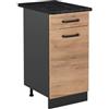 Vicco Mobiletto base cucina R-Line, Rovere dorato/Antracite 40 cm | 1 Cassetto · Piano di lavoro incl. · Piedini regolabili in altezza · 1 Anta · ✓ Liberamente combinabile
