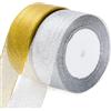 G2PLUS 2 Rotoli Nastri Natalizi,4cmx44m Nastro in Organza Oro e Argento | Nastro di Organza Glitterato per Confezioni Regalo Vacanza,Decorazioni Natalizie,Creazioni Fai da Te
