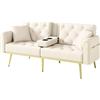 Azkoeesy Divano 2 posti con portabevande 175 cm, divano letto con funzione sleep, schienale regolabile in 3 posizioni, gambe in metallo dorato e borchie per soggiorno e home theater (beige)