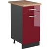 Vicco Mobiletto base cucina R-Line, Rosso lucido/Antracite 40 cm | 1 Cassetto · Piano di lavoro incl. · Piedini regolabili in altezza · 1 Anta · ✓ Liberamente combinabile