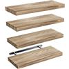AMADA HOMEFURNISHING AMADA 40 cm Mensole da Muro, Legno di Paulownia, Set da 4, Marrone Chiaro