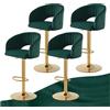 SDXYSTCE Set di 4 Sgabelli da Bar in Velluto - Sedie da Cucina Girevoli con Altezza Regolabile da 63 a 83 cm - Sgabelli da Cucina Alti e Imbottiti Moderni con Braccioli e Schienale - Oro e Verde