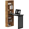 HOMCOM Scrivania con Libreria e Lavagna Nera 98x51x153 cm Marrone Rustico | Scrivania Salvaspazio, Piano Pieghevole in Legno Pino, Ripiano Regolabile, 9 Ripiani Aperti, Tavolo da Lavoro, Studio Ufficio
