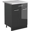 Vicco Mobiletto base cucina R-Line, Antracite lucido/Antracite 60 cm | 2 Ante · Piano di lavoro incl. · Piedini regolabili in altezza · 1 Ripiano · ✓ Liberamente combinabile