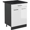 Vicco Mobiletto base cucina R-Line, Bianco lucido/Antracite 60 cm | 2 Ante · Piano di lavoro incl. · Piedini regolabili in altezza · 1 Ripiano · ✓ Liberamente combinabile