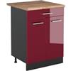 Vicco Mobiletto base cucina R-Line, Rosso lucido/Antracite 60 cm | 2 Ante · Piano di lavoro incl. · Piedini regolabili in altezza · 1 Ripiano · ✓ Liberamente combinabile