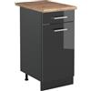 Vicco Mobiletto base cucina R-Line, Antracite lucido/Antracite 40 cm | 1 Cassetto · Piano di lavoro incl. · Piedini regolabili in altezza · 1 Anta · ✓ Liberamente combinabile