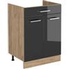 Vicco Mobiletto base cucina R-Line, Antracite lucido/Rovere dorato 60 cm | 2 Ante · Senza piano di lavoro · Piedini regolabili in altezza · 1 Ripiano · ✓ Liberamente combinabile