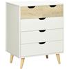 HOMCOM Cassettiera 5 Cassetti per Ingresso, 60x40x77.5cm, Bianco e Legno | per Camera da Letto, Comò, Cassetti in Legno, Maniglie Intagliate