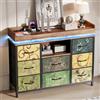 BSCFHCZ Cassettiera 8 Cassetti Stile Vintage con Luci LED e Prese Elettriche (USB/Tipo-C), Mobiletto Multiuso in Tessuto Motivo Floreale Retrò, Mobile Ingresso Soggiorno Camera da Letto, 108x82x30 cm