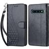 KENHONER Custodia per Samsung Galaxy S10 Plus Cover, Nero 3D | Portafoglio in Pelle PU Retro, Antiurto Flip, Slot per Schede, Funzione Stand, Chiusura Magnetica