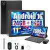 MUTSAY Tablet 11 Pollici Android 16 Tablet PC da 24 GB RAM 64 GB ROM 1 TB TF Espandibile IPS 1280x800 Batteria 7800 mAh Wi-Fi 6 BT 5.4 Custodia Tastiera Mouse Penna Cuffie (Nero)