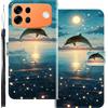 WUACYEAMING Custodia Compatibile con Oppo A7 Pro Max,con Slot Carte PU Pelle Portafoglio Libro Case Antiurto Bumper Motivo Magnetica Flip Protettiva Resistente delfino