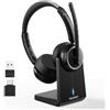 TECKNET V5.3 - Cuffie Bluetooth con microfono, cuffie wireless con microfono AI cancellazione del rumore, stazione di ricarica, dongle USB, batteria 55+ ore, ricaricabili, per ufficio, casa