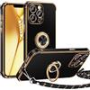 Silverback Custodia Miss Arts per iPhone 13 Pro Max con supporto ad anello, [] Custodia per telefono elettrolitico di lusso con cordino per donna e ragazza, cover protettiva morbida antiurto per 13 P
