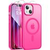 Qasyfanc Magnetica Cover per iPhone 13/14, Rosa | Compatibile con MagSafe,con 2 Pezzi Vetro Temperato Pellicola, Cover Clear Slim Fit Antiurto Militare Antigiallo