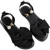 Generic Sandali piatti da donna con fiocco e perline in metallo, punta aperta, cinturino alla caviglia, eleganti sandali senza lacci per vacanze, spiaggia casual