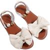 Generic Sandali piatti da donna con fiocco e perline in metallo, punta aperta, cinturino alla caviglia, eleganti sandali senza lacci per vacanze, spiaggia casual
