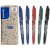 PILOT, Frixion Ball Pacco Da 5, Penna Cancellabile Al Calore Con Inchiostro Termosensibile, Penna a Sfera Ricaricabile con Gommino Integrato, 2 Blu, 1 Nero, 1 Rosso, 1 Verde, Tratto Medio