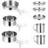 CORHAD Kit Pentole in Acciaio Inossidabile, Set, Argento, Manico Pieghevole, per Escursionismo e Backpacking, Portatile per Campeggio e Picnic, per 5-6 Persone