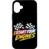 Funny Car Racing Gifts Racing Fans Car E Custodia per iPhone 16 Plus Start Your Engines Bandiera a scacchi Car Racing Motorsport