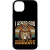 Monday Owl Christian Coffee Humor Custodia per iPhone 14 Plus Ho chiesto a Dio per pazienza mi ha mandato lunedì gufo