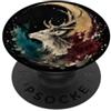 Zen Deer Animal Calligraphy Designs Pennello a inchiostro giapponese a forma di cervo con luna crescente PopSockets PopGrip Adesivo