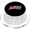 Funny Car Racing Gifts Racing Fans Car E Car Racing Bandiera americana a scacchi Motorsport Racing PopSockets PopGrip per MagSafe